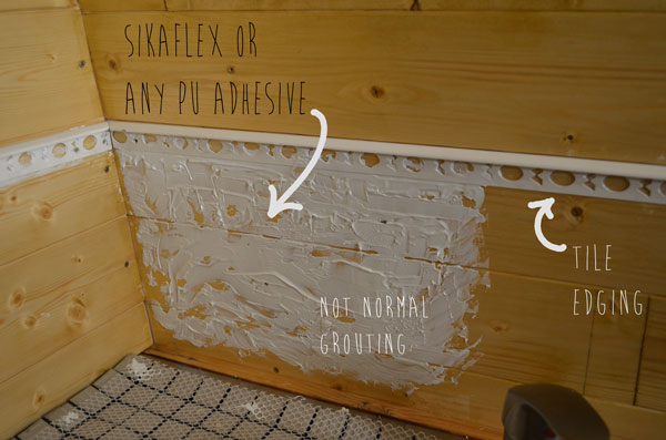 sticking tiles to wood