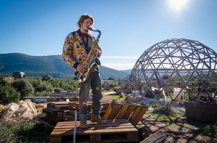 Raph playing Sax in Greece