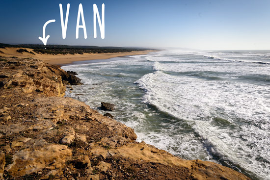 Morocco-by-campervan-sidi-kaouki-beach-van