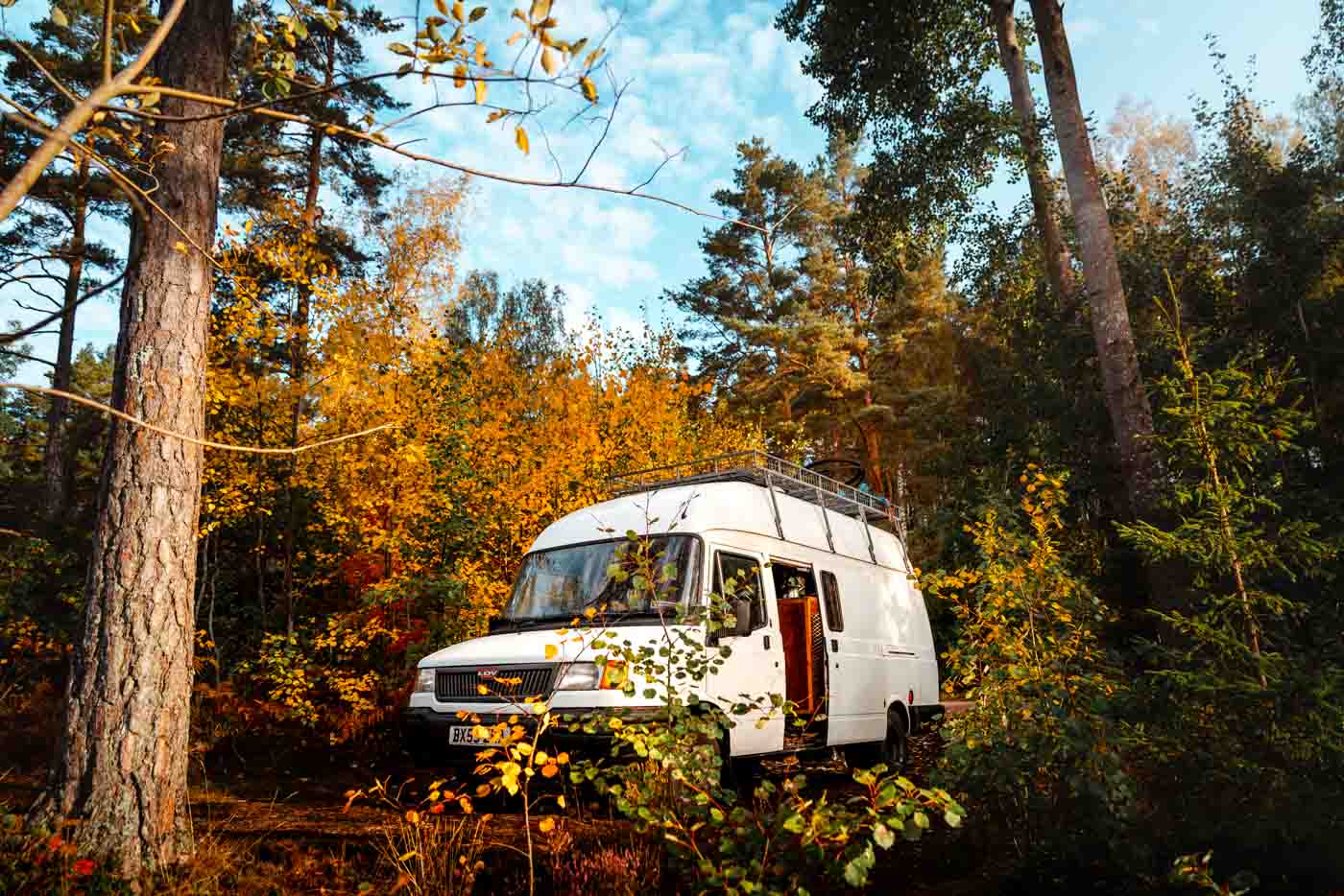 camping in a van in autumn