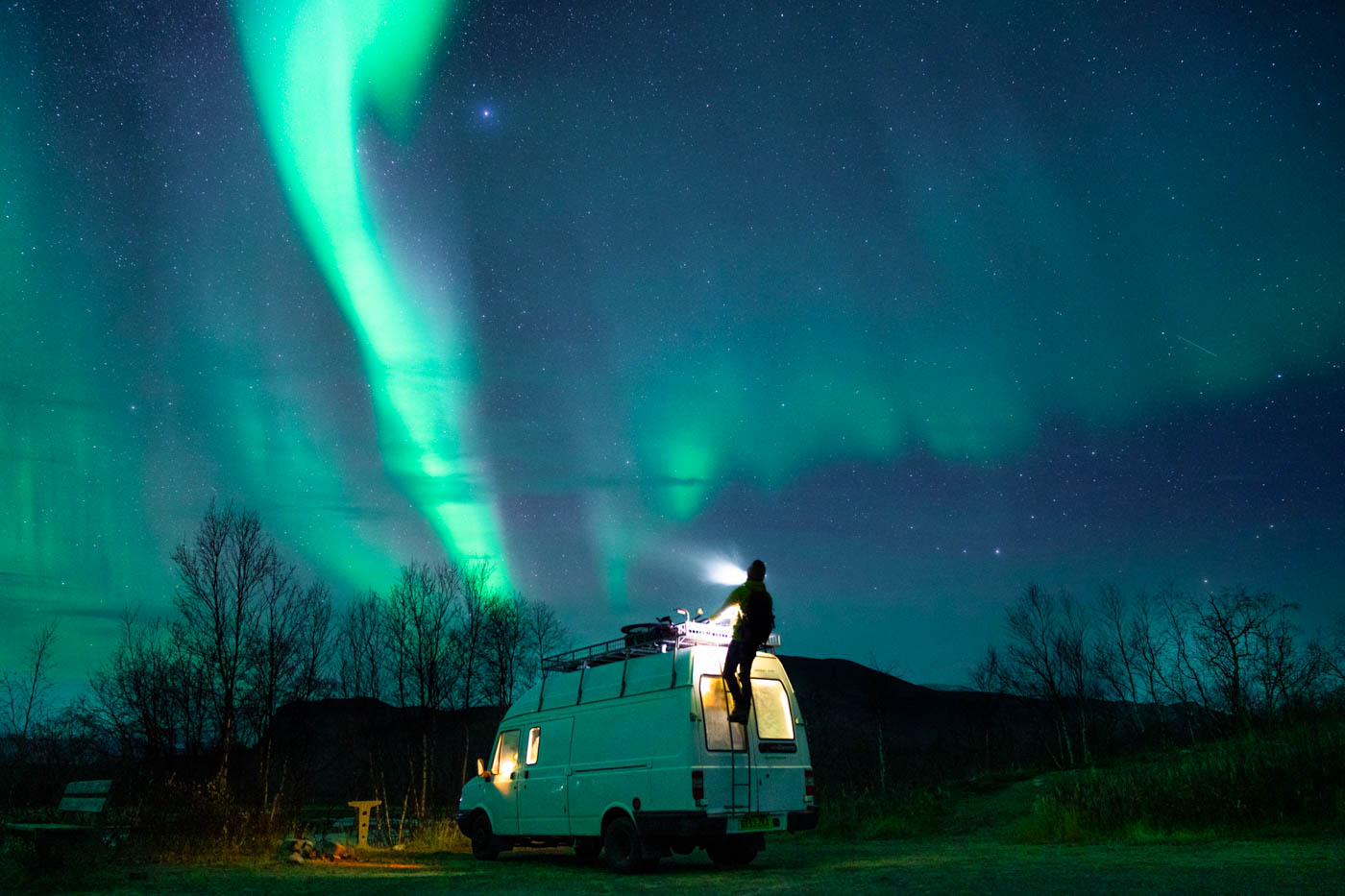 watching aurora from campervan