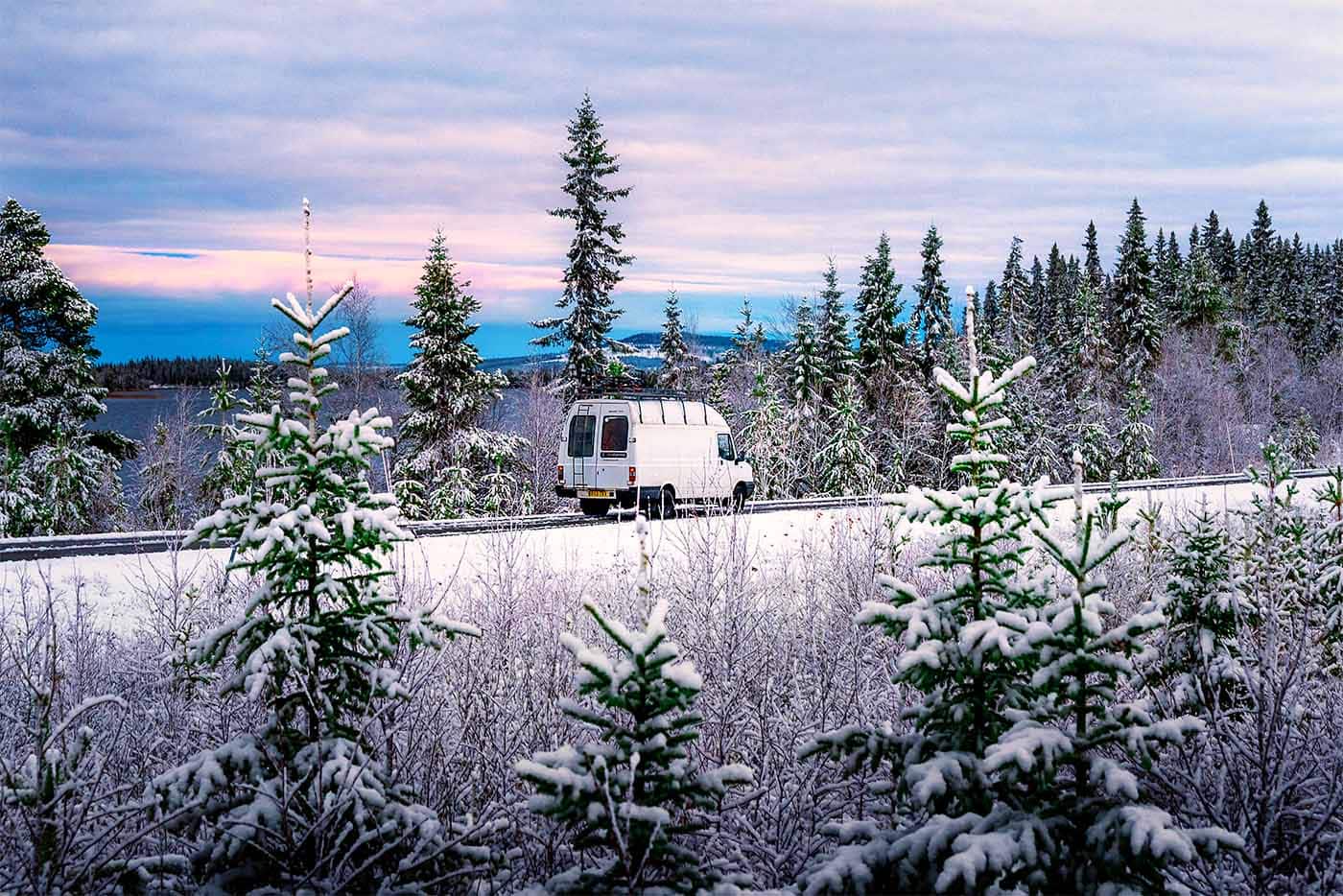 campervan in the snow and ice