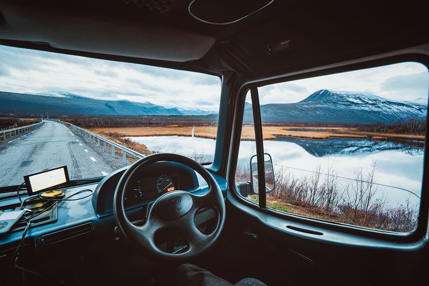 view from van front windows in Nikkaluokta