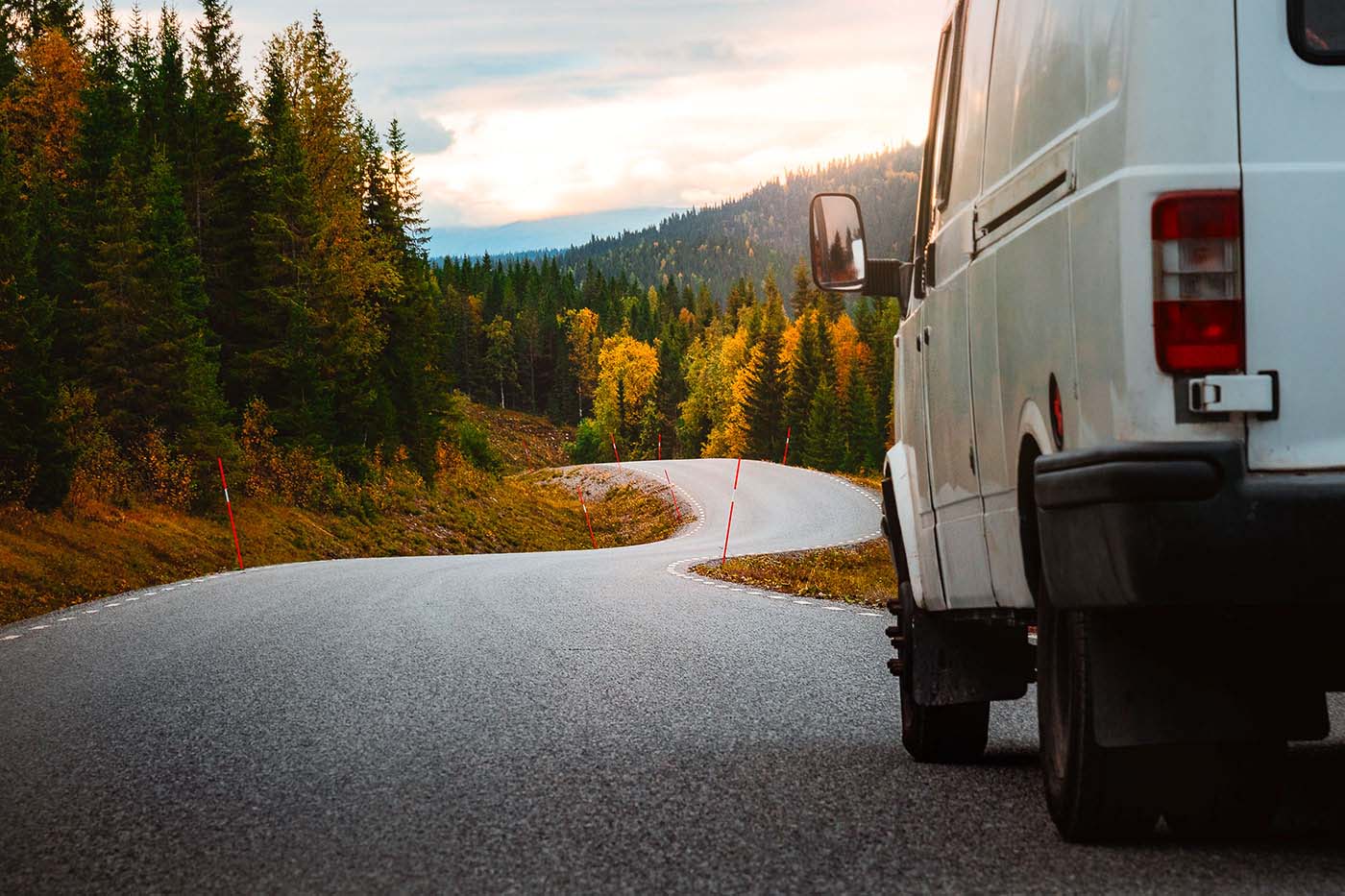 Campervan driving through Jämtland, Sweden