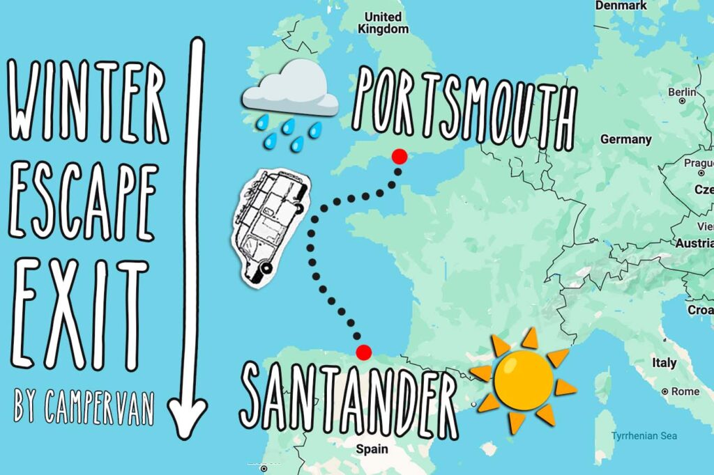 map showing ferry route from UK to Spain