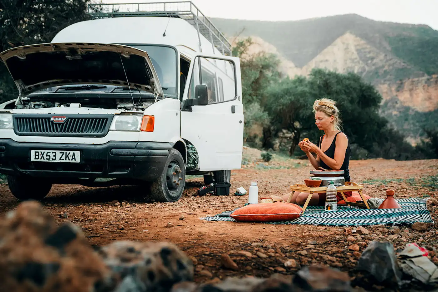campervan with bonnet up